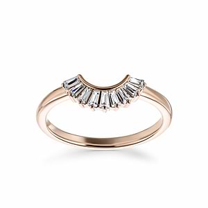 Unique elegant contour diamond accented wedding band with baguette cut lab grown diamonds in 14k rose gold