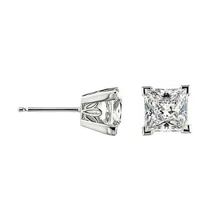  princess cut scroll earring studs gold 4 prong