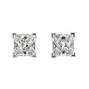  princess cut scroll earring studs gold 4 prong