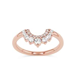 Graduated lab grown diamond accented wedding band with contour design set in 14k rose gold