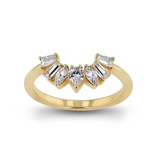 Lab grown diamond accented wedding band with contour design set in 14k yellow gold