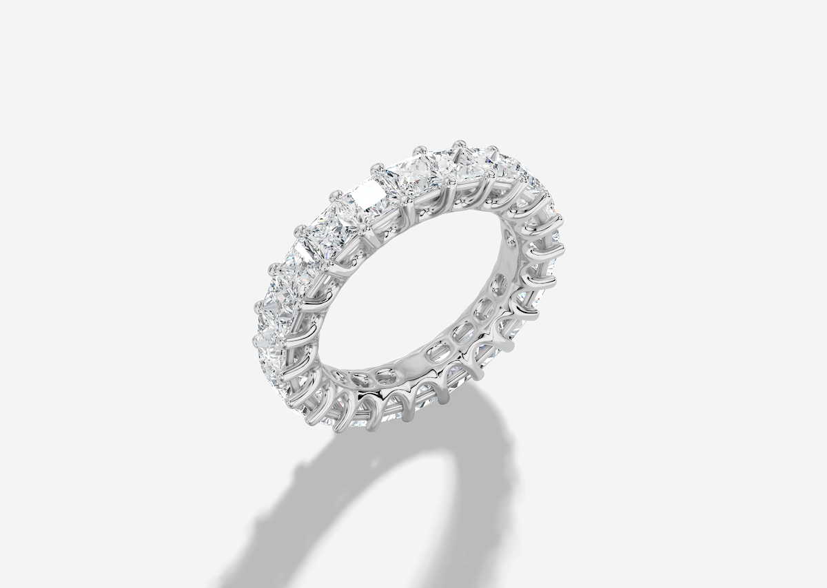 Princess Cut Lab Grown Diamond Shared Prong Eternity Band in 14K Gold