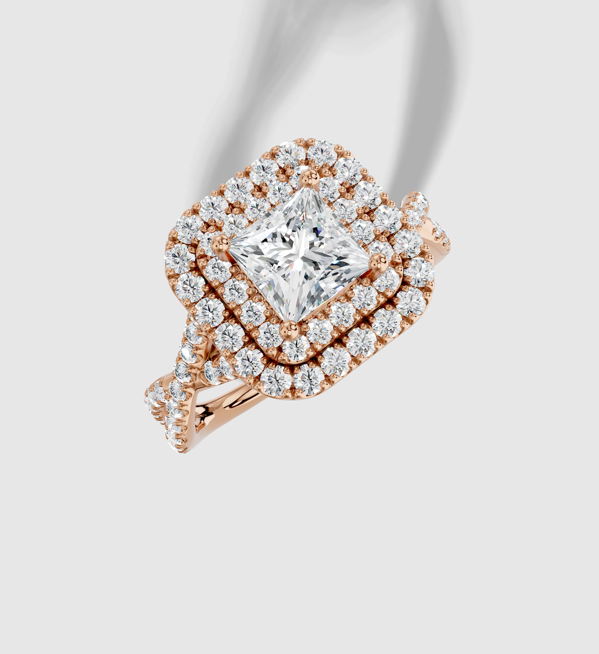 1.00 ct Princess Lab Grown Diamond Double halo Twisted Engagement Ring
