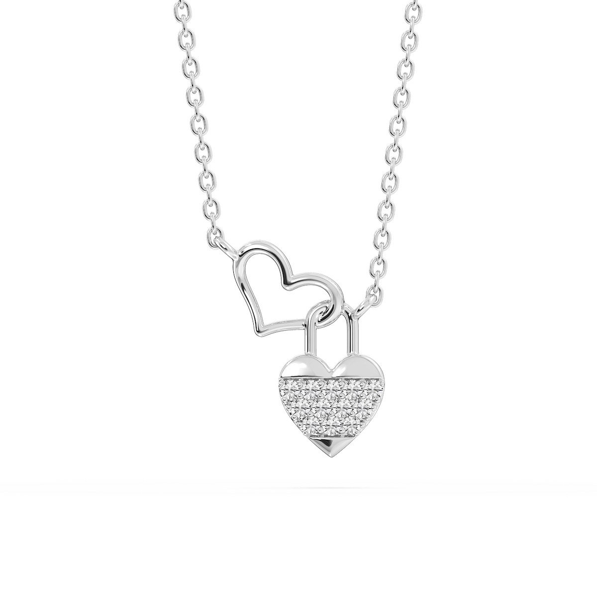 1/15 ctw Round Lab Grown Diamond Double Heart Lock Pendant - 16 to 18 Inches