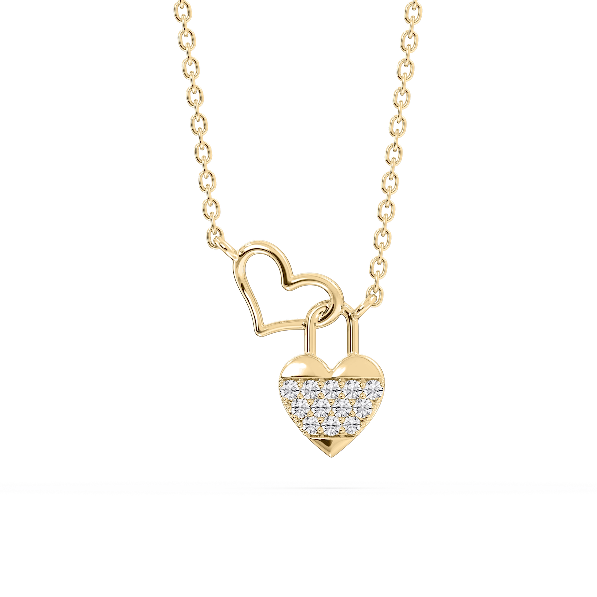 1/15 ctw Round Lab Grown Diamond Double Heart Lock Necklace - 16-18 Inches