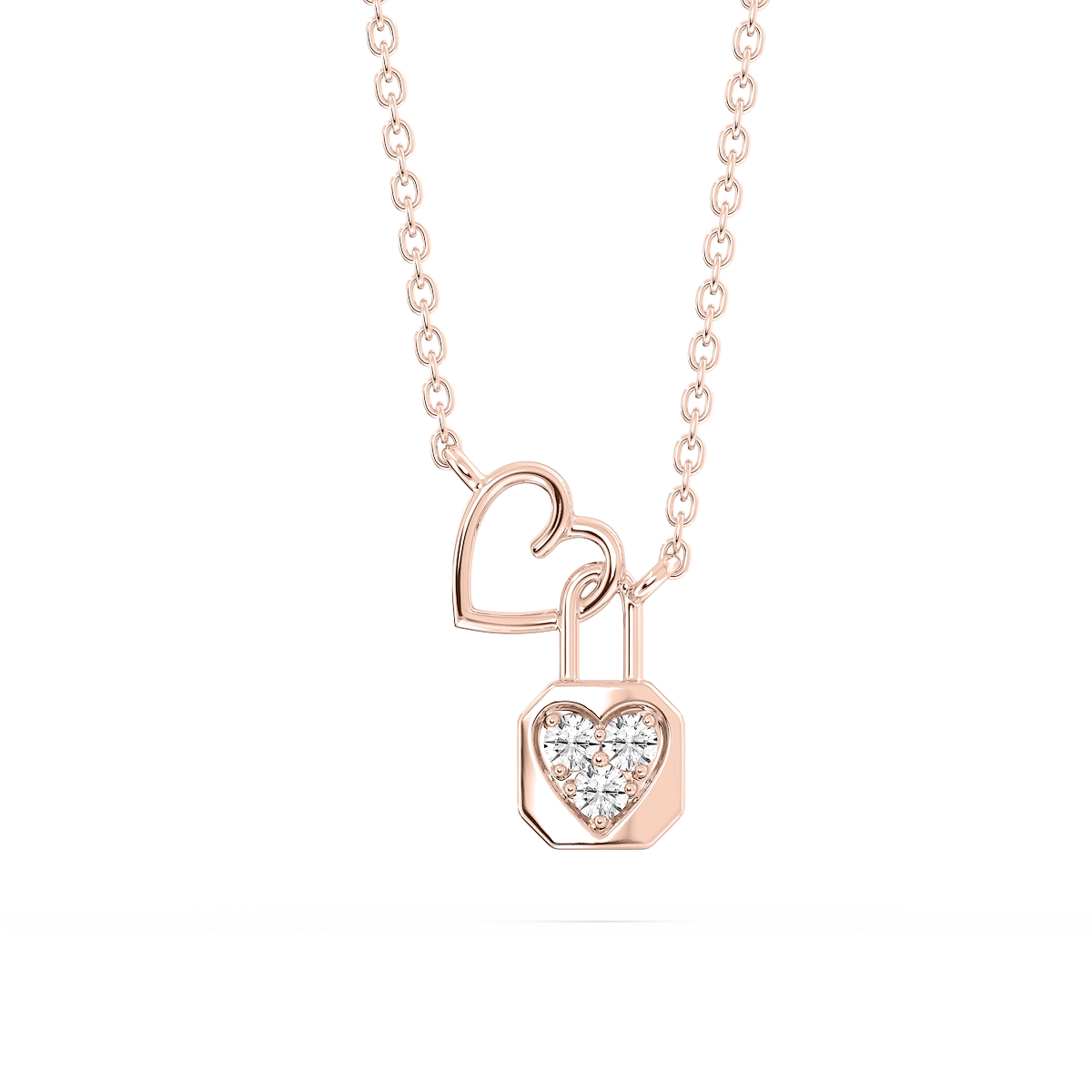 1/6 ctw Round Lab Grown Diamond Heart and Lock Necklace - 16-18 Inches