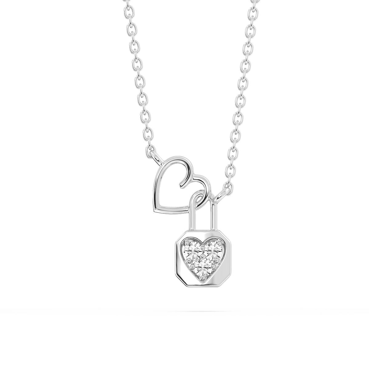 1/6 ctw Round Lab Grown Diamond Heart and Lock Necklace - 16-18 Inches
