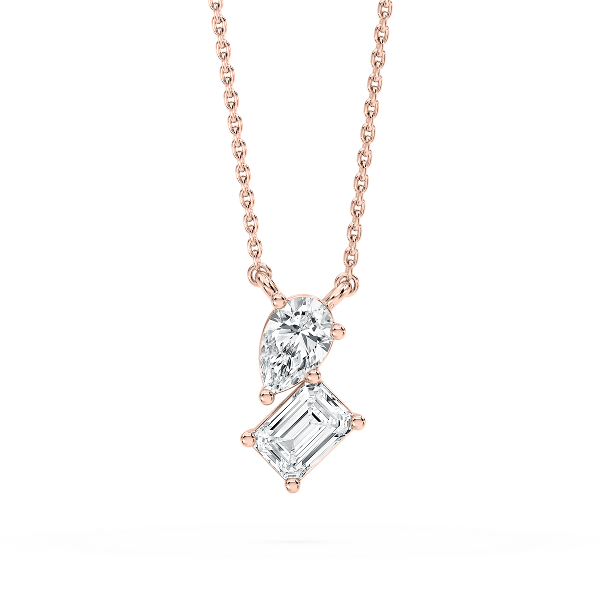 1 ctw Emerald and Pear Lab Grown Diamond Two Stone Pendant – 16-18 Inches