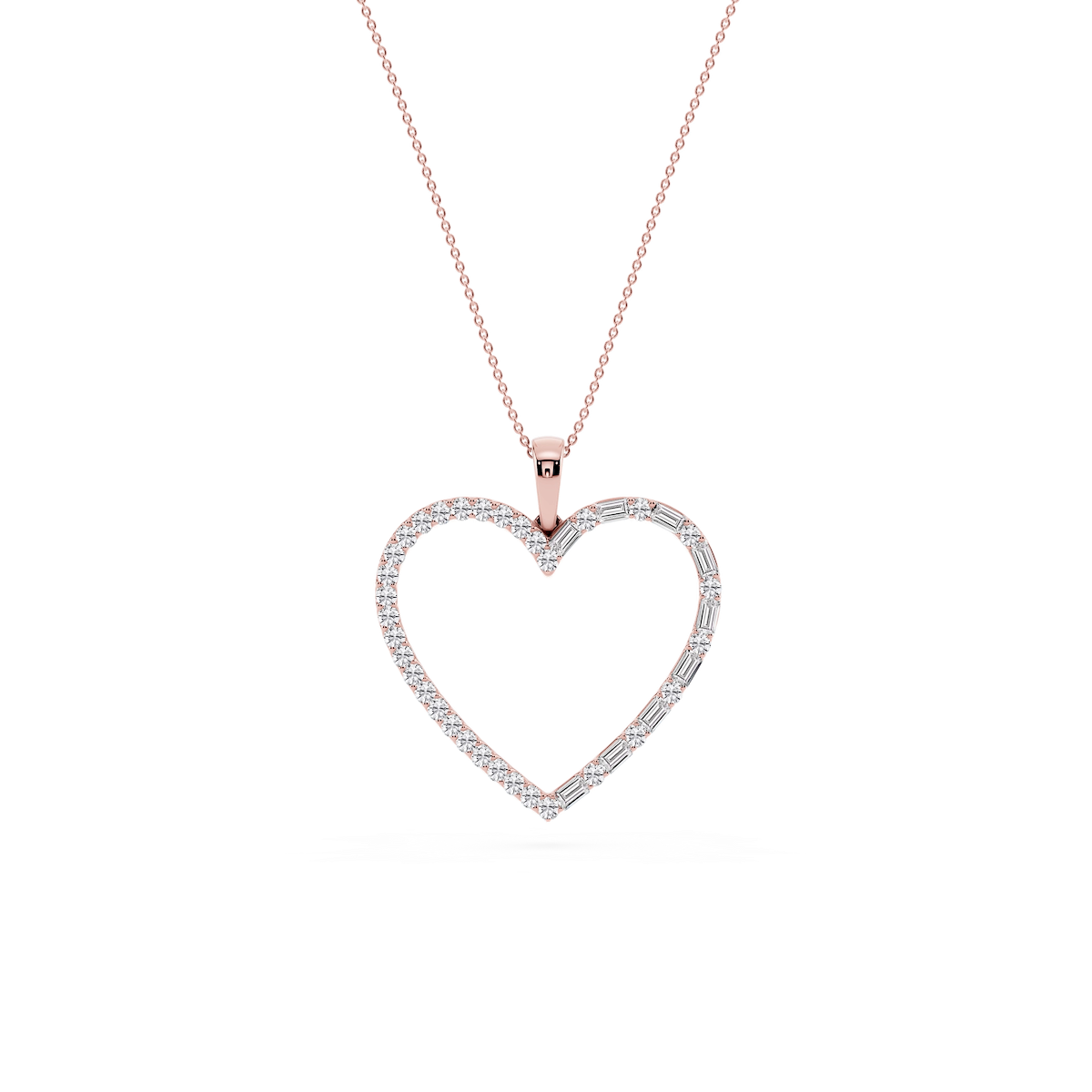 1 ctw Round and Baguette Lab Grown Diamond Heart Pendant - 18 Inches