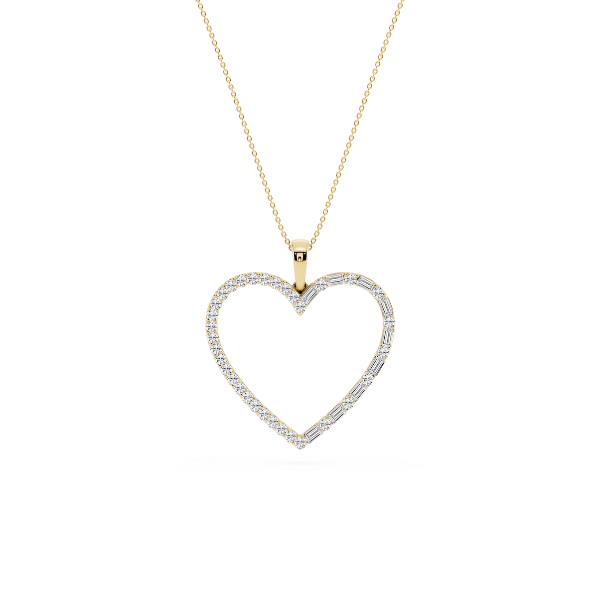 1 ctw Round and Baguette Lab Grown Diamond Heart Pendant - 18 Inches