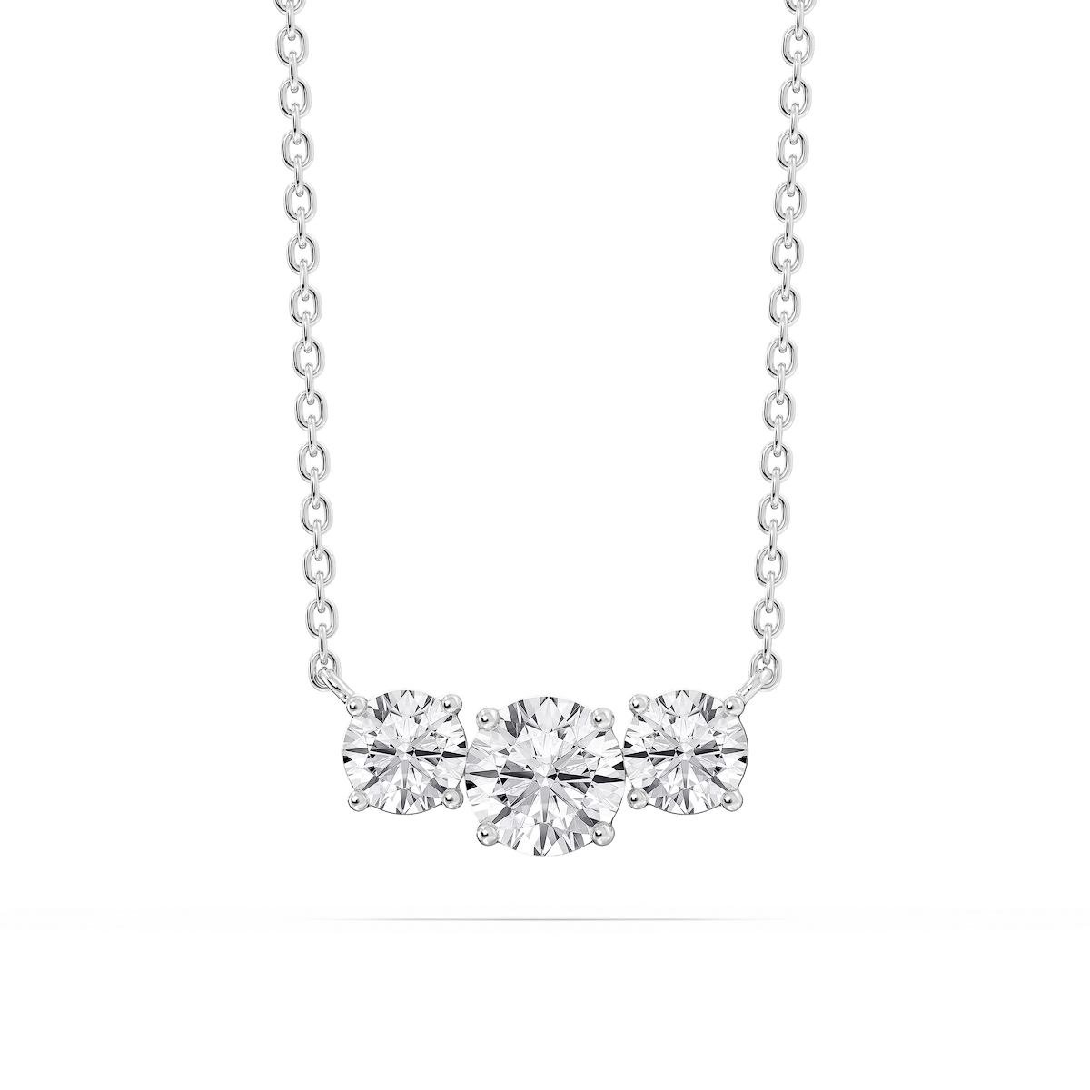 1 ctw Round Lab Grown Diamond Three Stone Pendant in Sterling Silver - 16 to 18 Inches