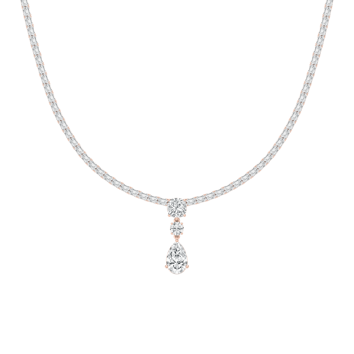17 ctw Multi-Shape Lab Grown Diamond Three Stone Drop Tennis Necklace - 18 Inches - Signature Collection