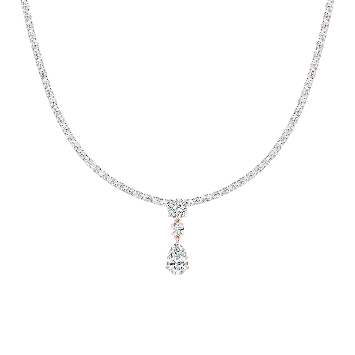 17 ctw Multi-Shape Lab Grown Diamond Three Stone Drop Tennis Necklace - 18 Inches