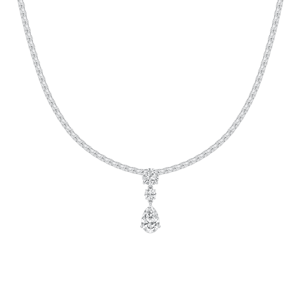 17 ctw Multi-Shape Lab Grown Diamond Three Stone Drop Tennis Necklace - 18 Inches