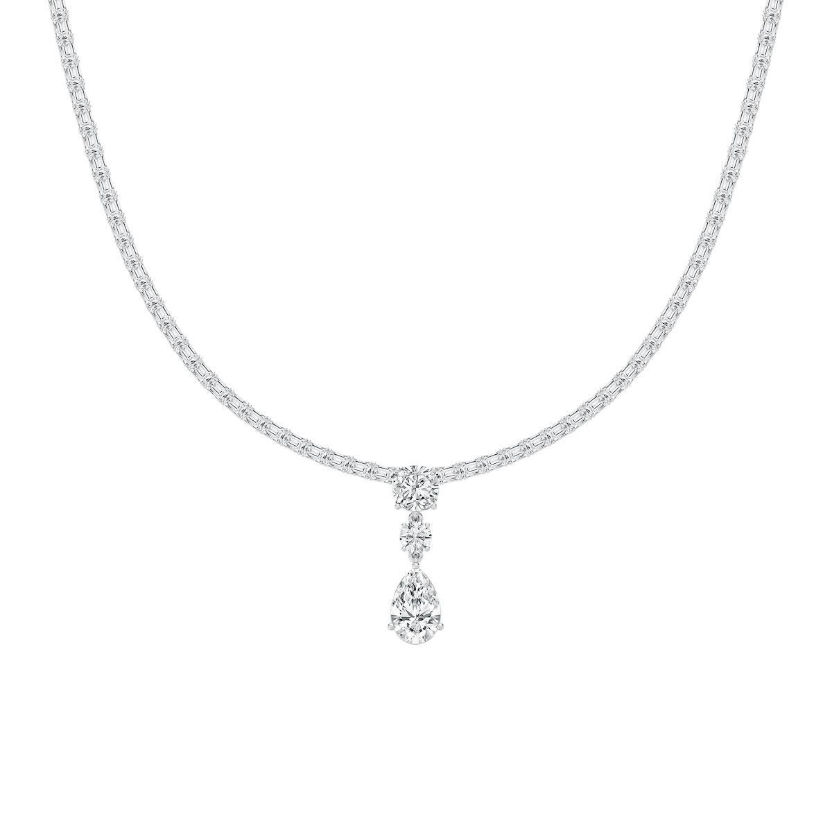 17 ctw Multi-Shape Lab Grown Diamond Three Stone Drop Tennis Necklace - 18 Inches