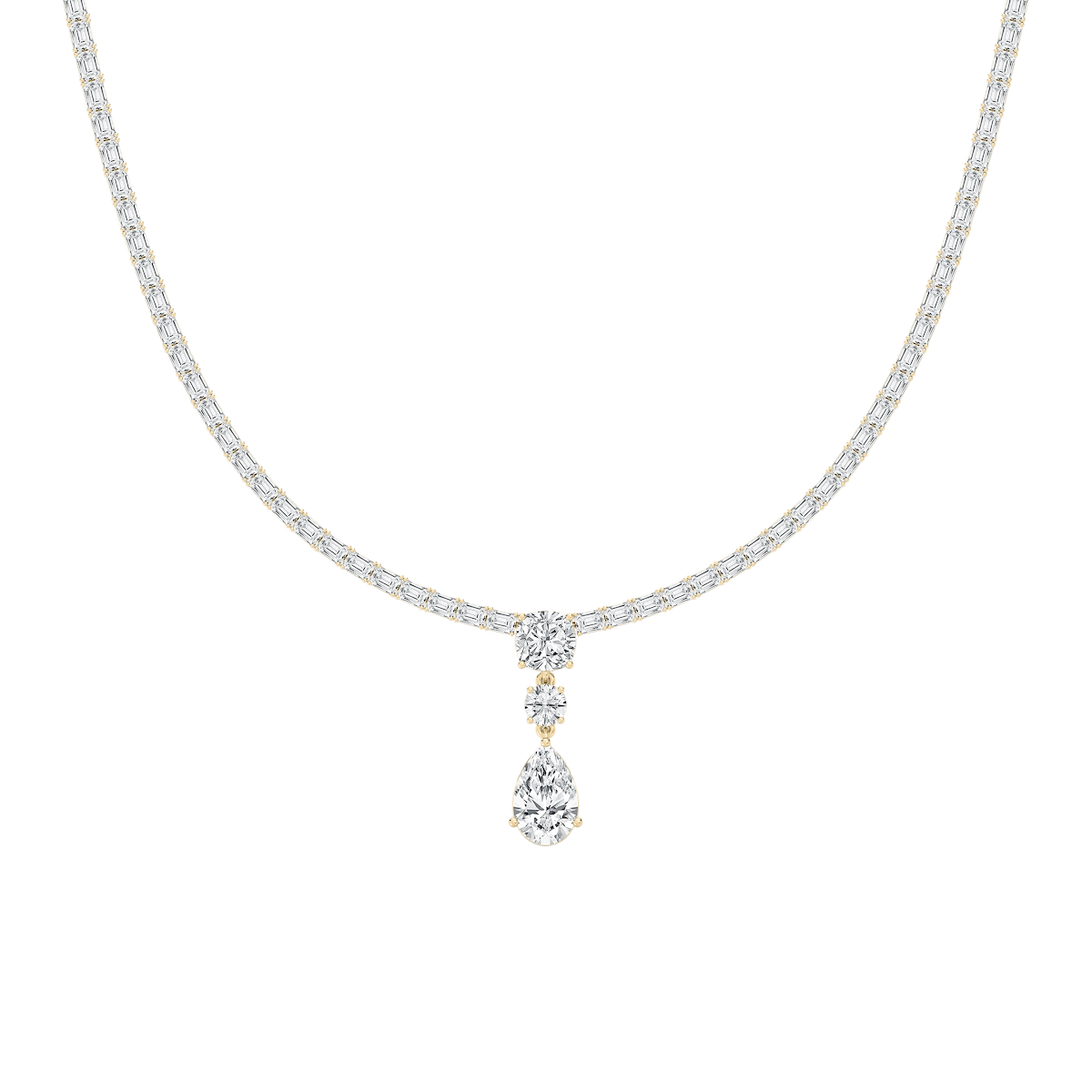 17 ctw Multi-Shape Lab Grown Diamond Three Stone Drop Tennis Necklace - 18 Inches