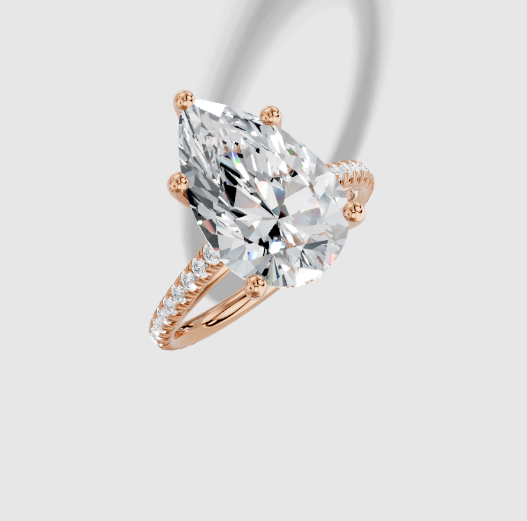4.42 ctw Pear Cut Lab Grown Diamond French Pave Cathedral Hidden Halo Engagement Ring in 14K Gold