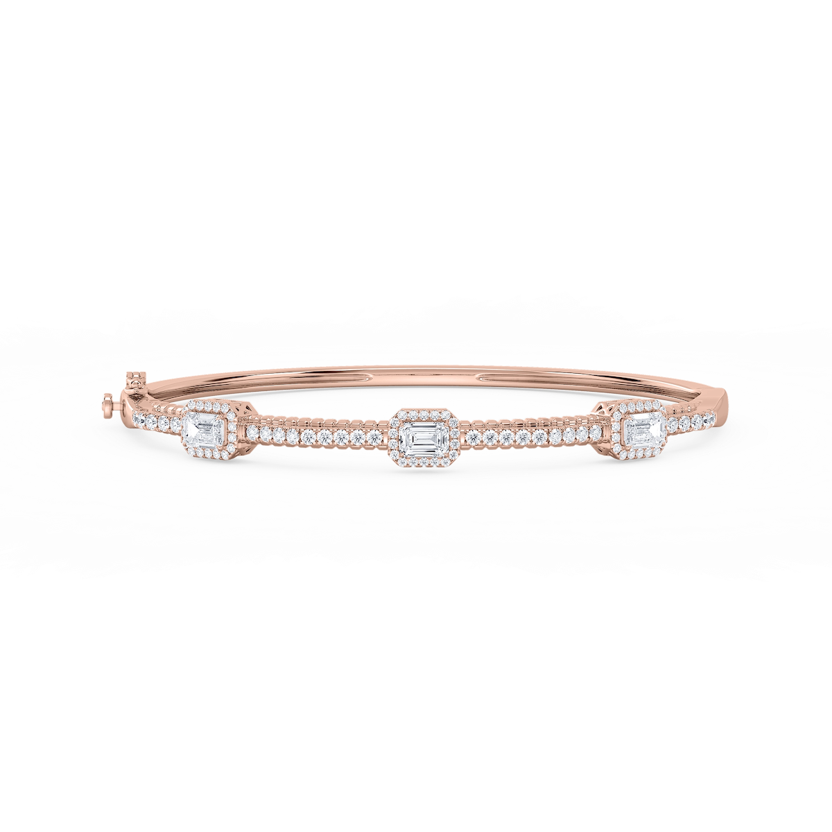 2 ¼ ctw Emerald and Round Lab Grown Diamond Halo Station Bangle Bracelet  - 7.25 Inches