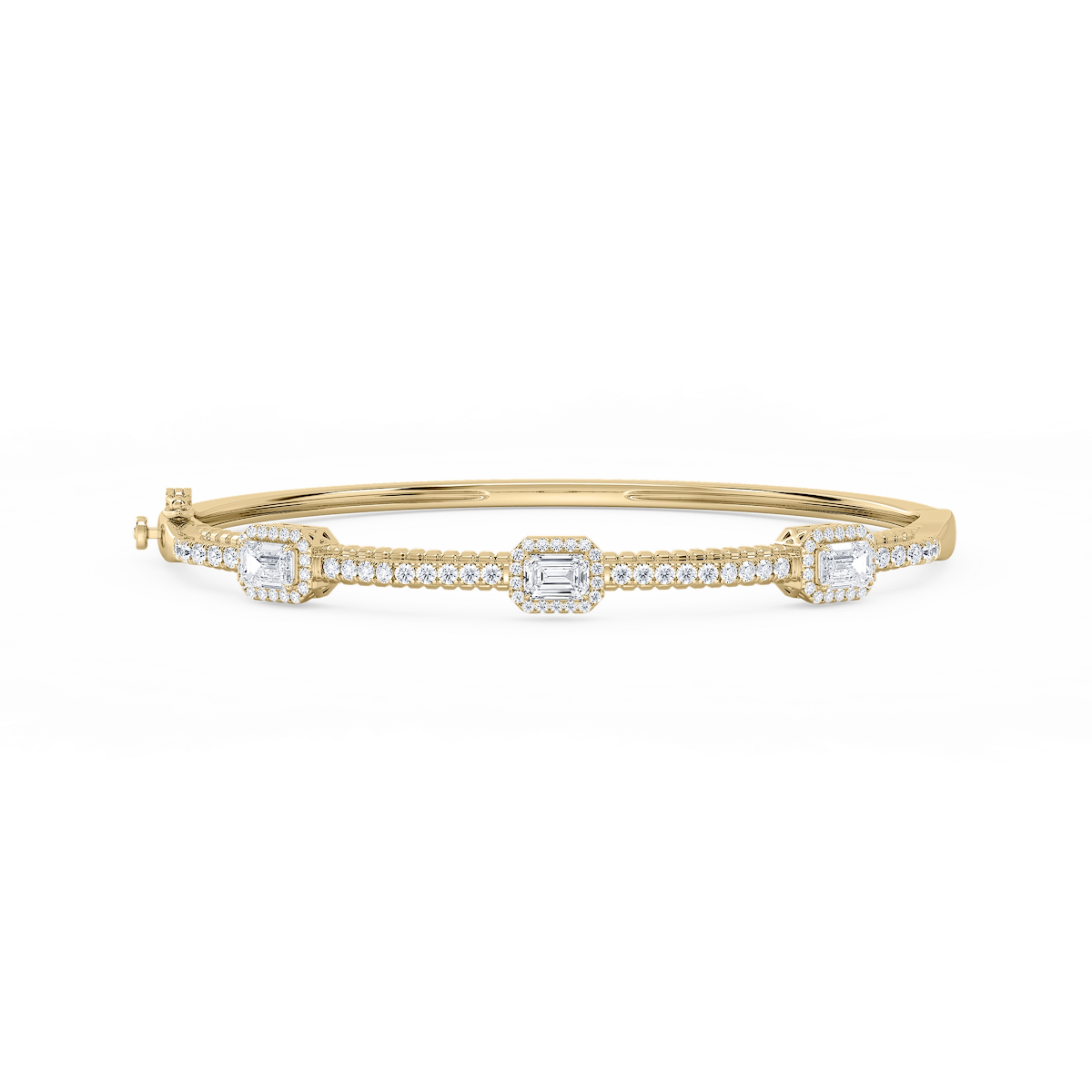 2 ¼ ctw Emerald and Round Lab Grown Diamond Halo Station Bangle Bracelet  - 7.25 Inches