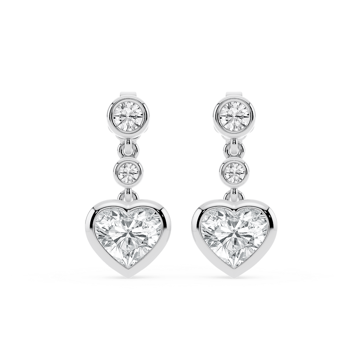 2 ¼ ctw Heart and Round Lab Grown Diamond Three Stone Drop Earrings