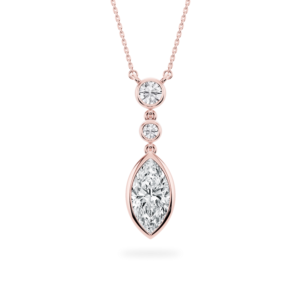2 ¼ ctw Marquise and Round Lab-Grown Diamond Bezel Set Three Stone Pendant – 16–18 inches
