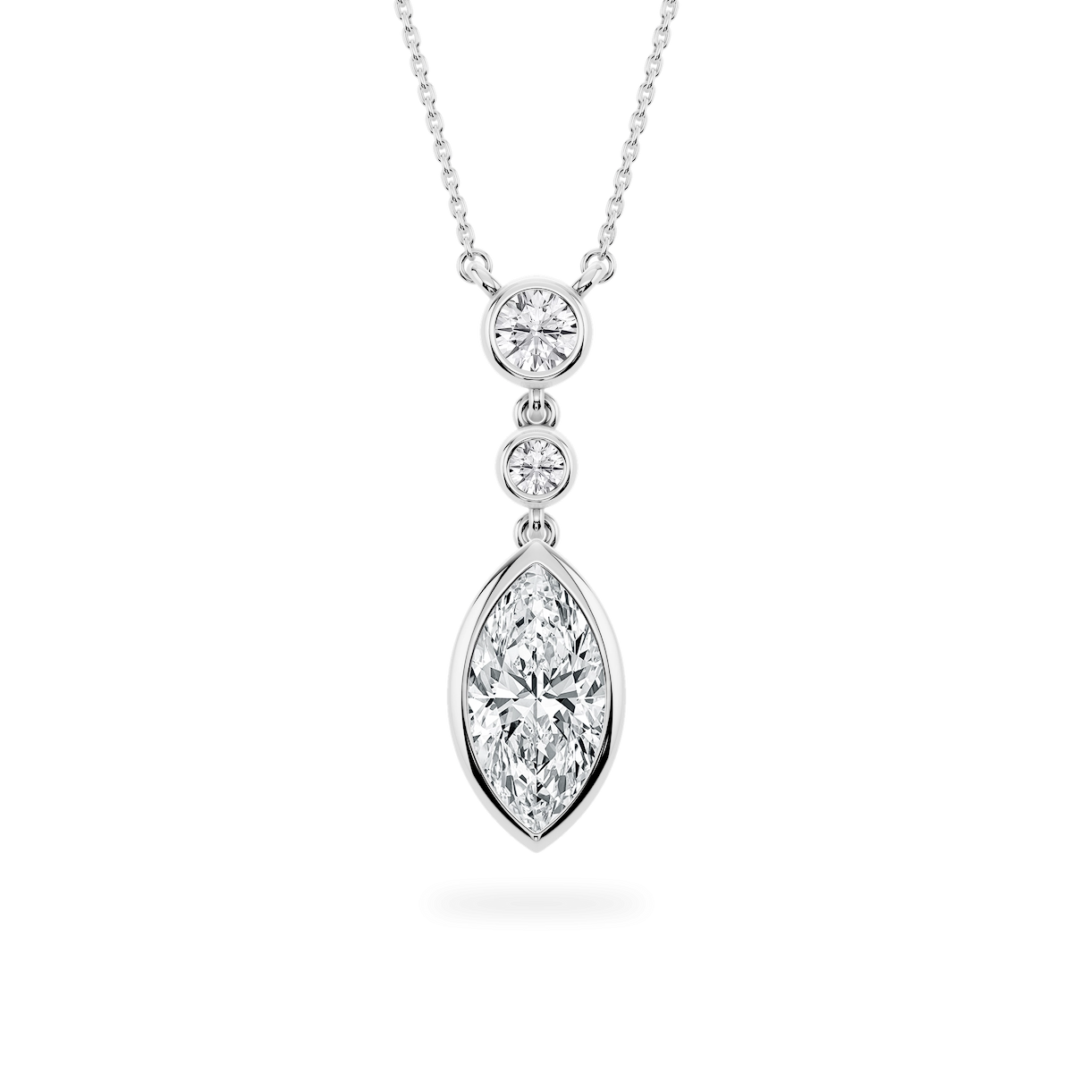 2 ¼ ctw Marquise and Round Lab-Grown Diamond Bezel Set Three Stone Pendant – 16–18 inches