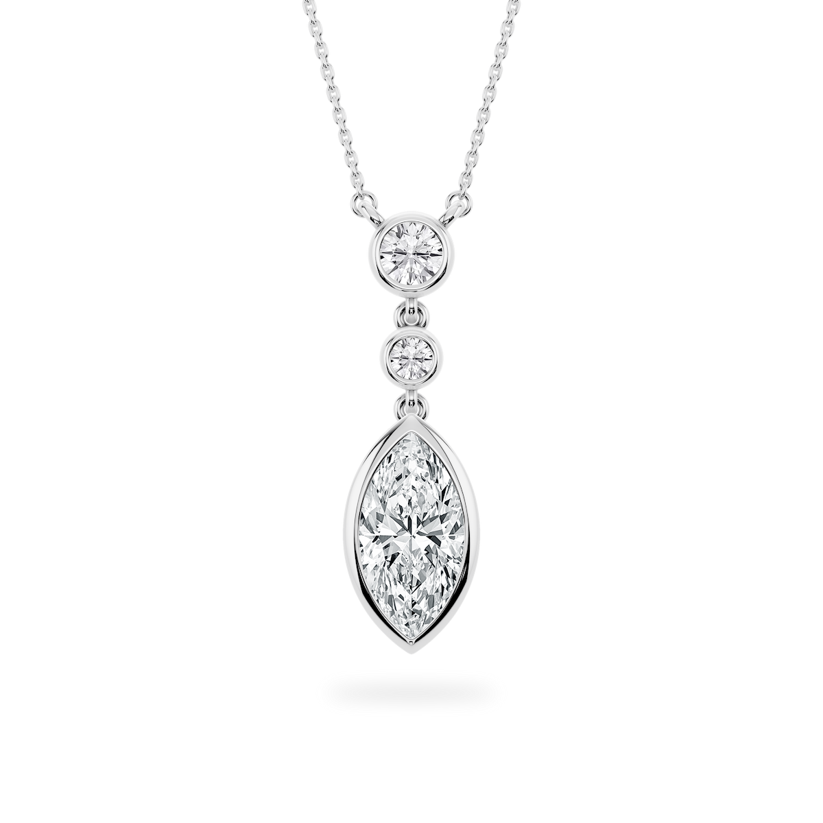 2 ¼ ctw Marquise and Round Lab-Grown Diamond Bezel Set Three Stone Pendant – 16–18 inches