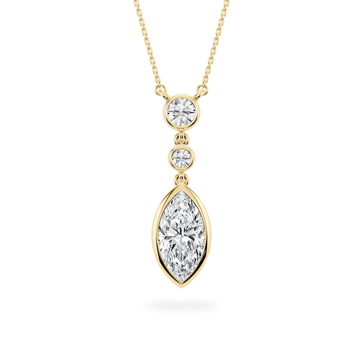 2 ¼ ctw Marquise and Round Lab-Grown Diamond Bezel Set Three Stone Pendant – 16–18 inches