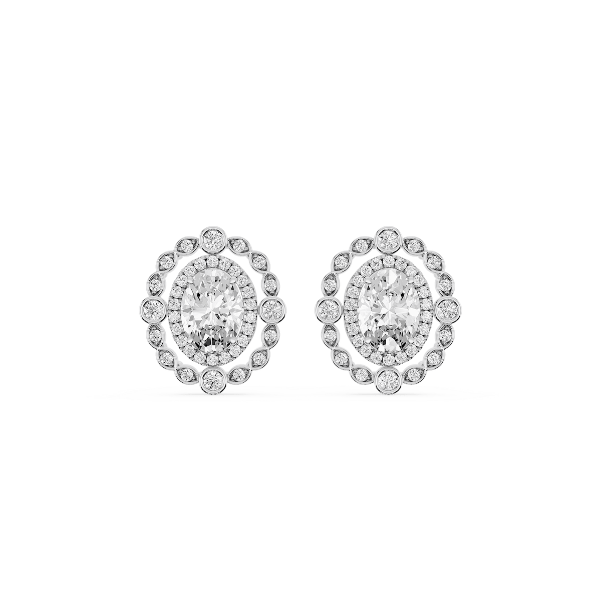 2 ctw Oval and Round Lab Grown Diamond Double Halo Stud Earrings