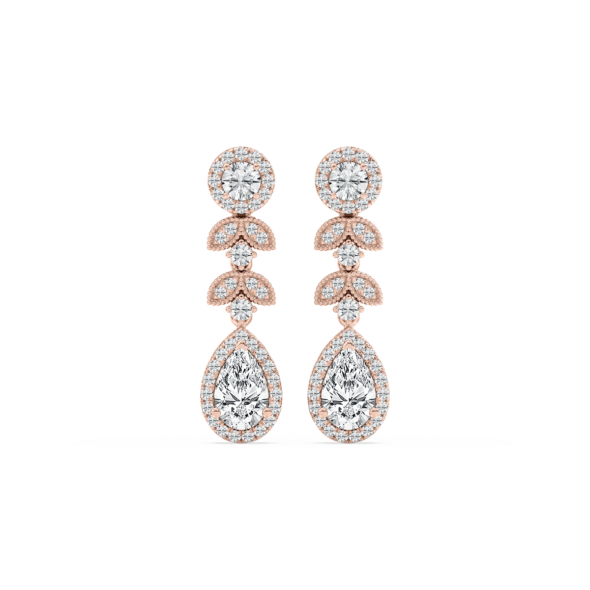 1 ¾ ctw Pear and Round Lab Grown Diamond Chain Drop Earrings