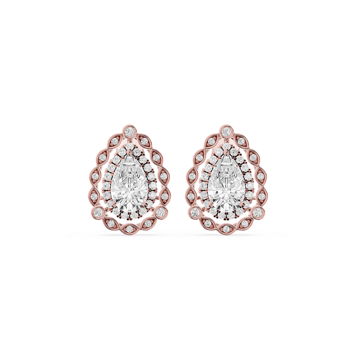 2 ctw Pear and Round Lab Grown Diamond Double Halo Earrings