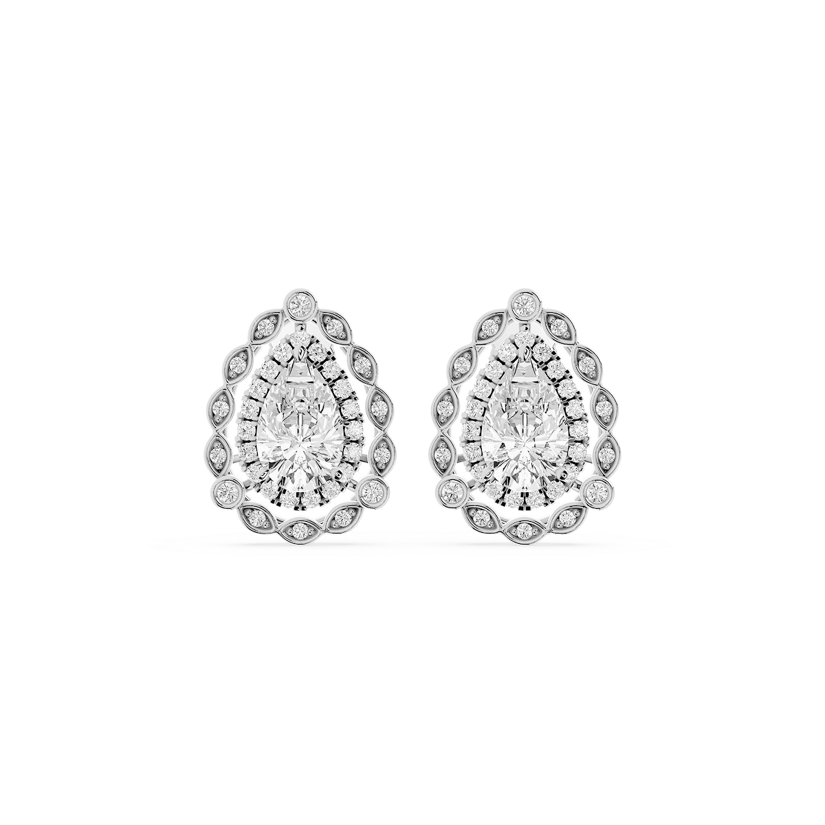 2 ctw Pear and Round Lab Grown Diamond Double Halo Earrings