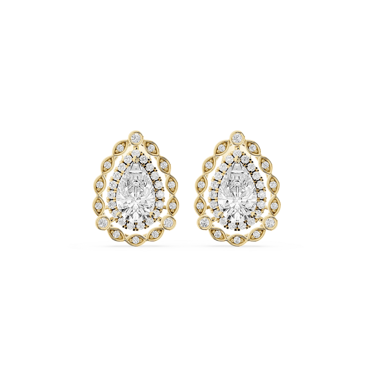 2 ctw Pear and Round Lab Grown Diamond Double Halo Earrings