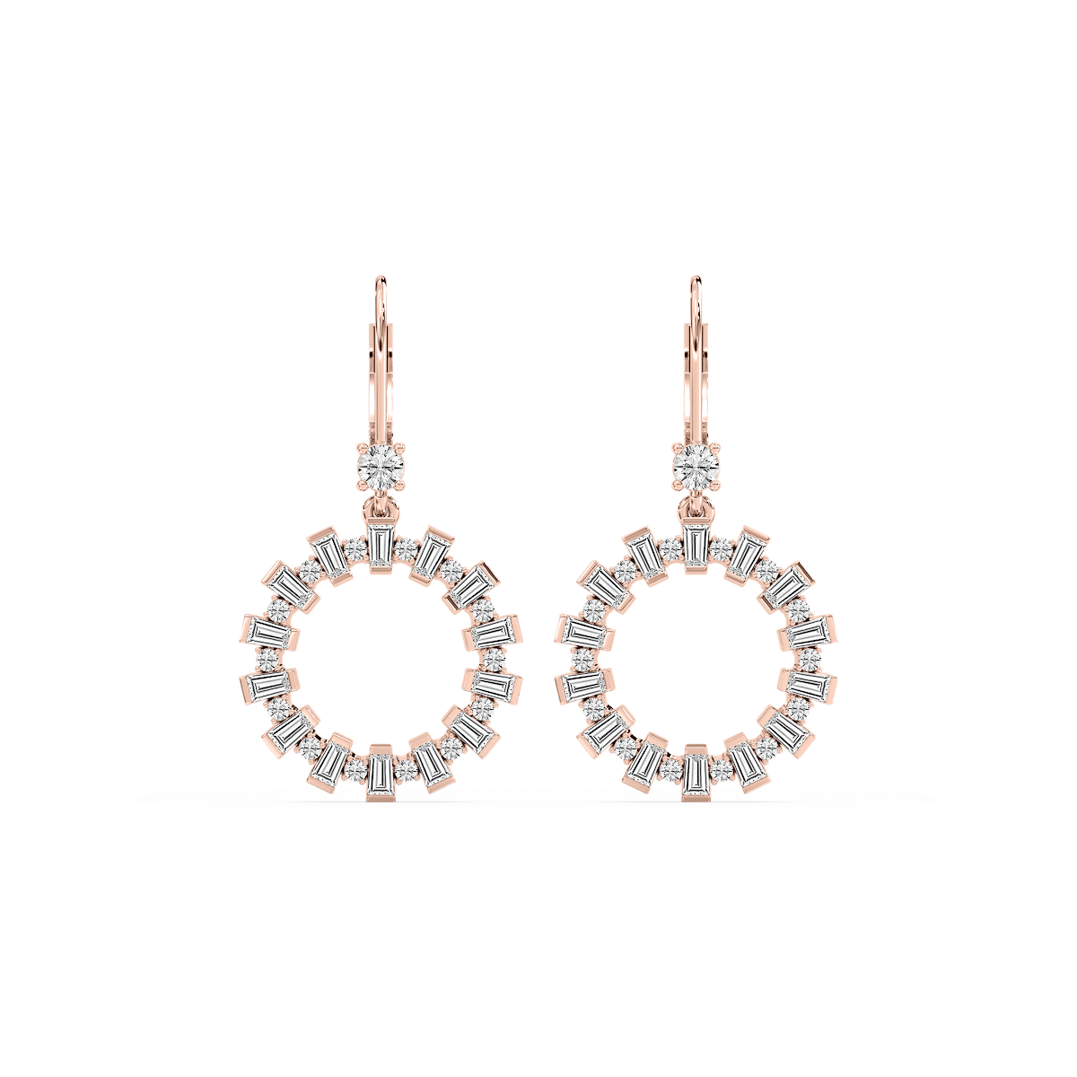 2 ctw Round and Baguette Lab Grown Diamond Circle Drop Earrings
