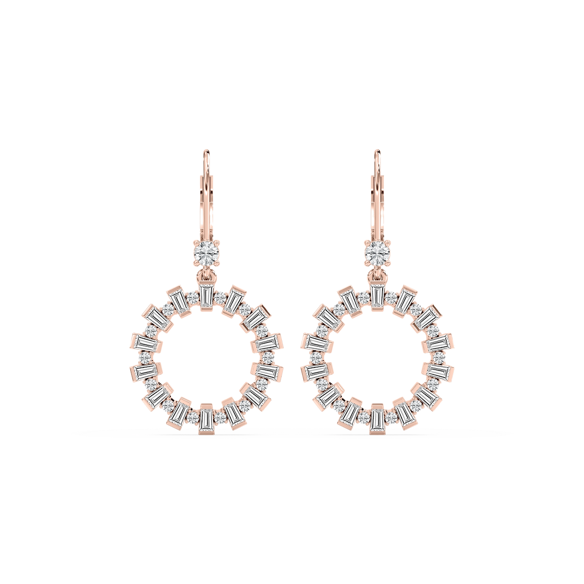 2 ctw Round and Baguette Lab Grown Diamond Circle Drop Earrings