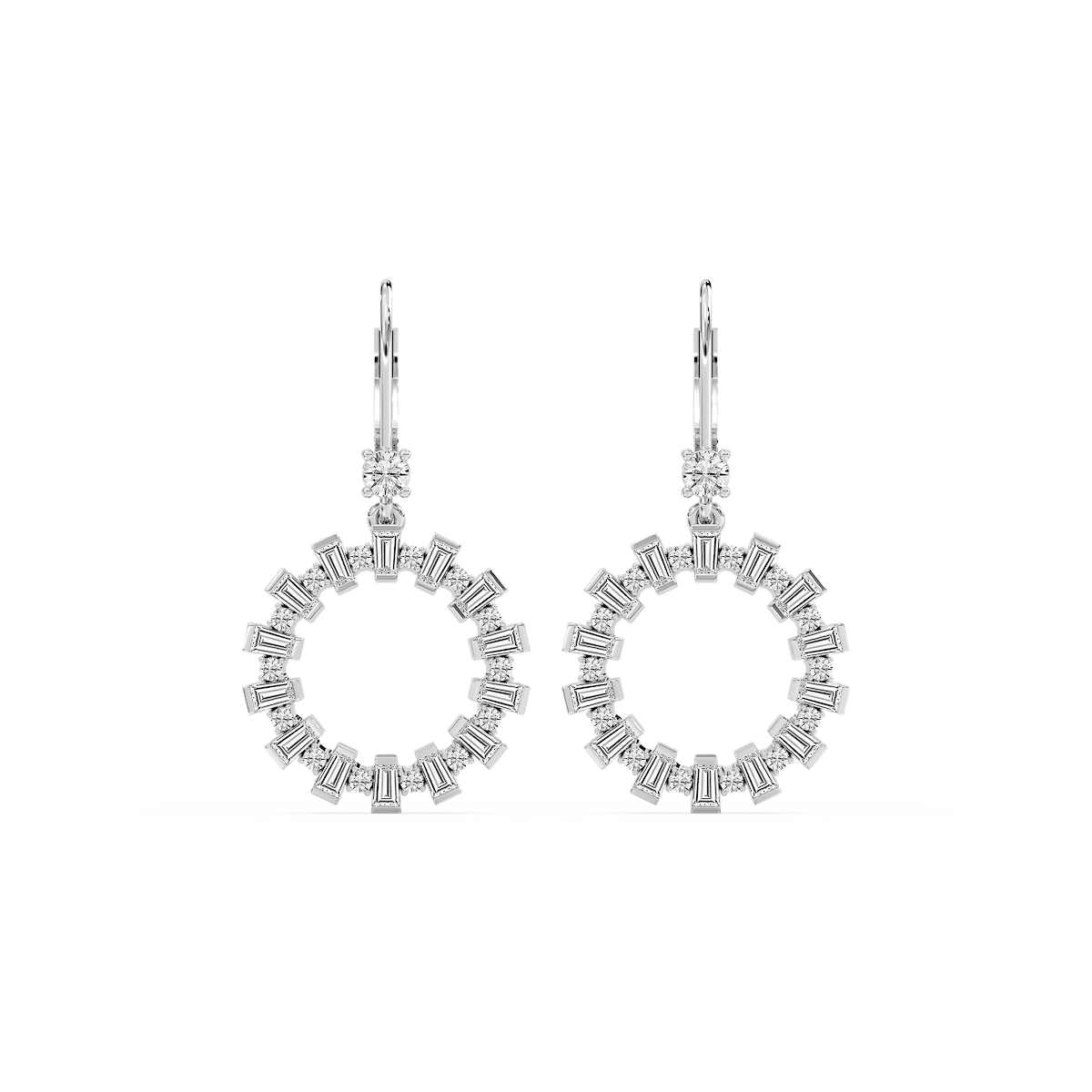 2 ctw Round and Baguette Lab Grown Diamond Circle Drop Earrings