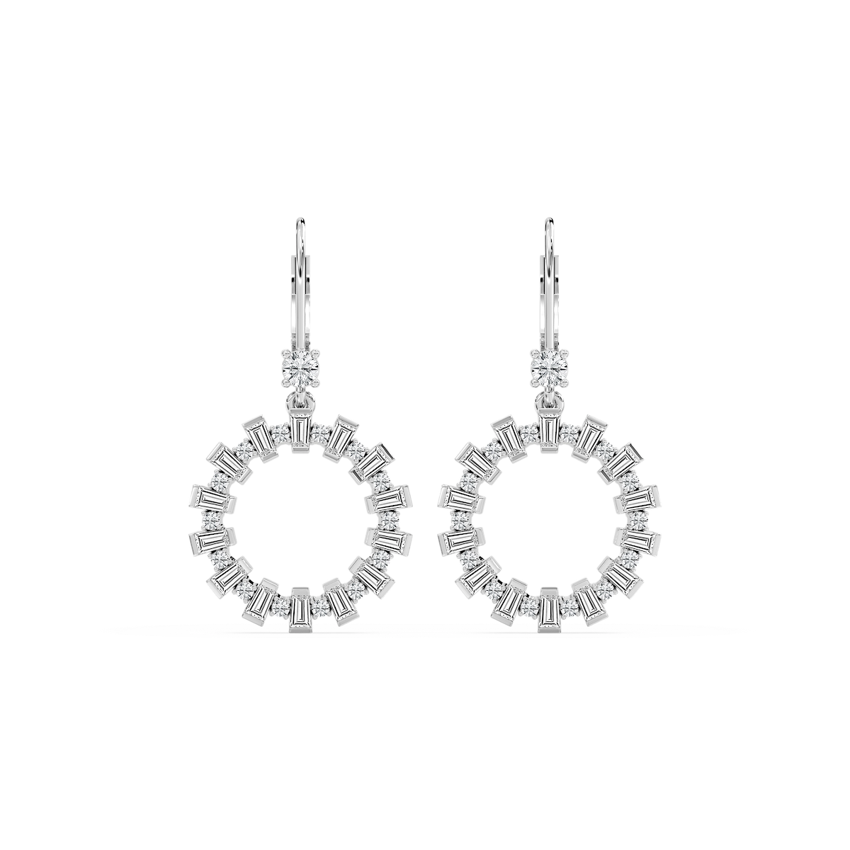 2 ctw Round and Baguette Lab Grown Diamond Circle Drop Earrings