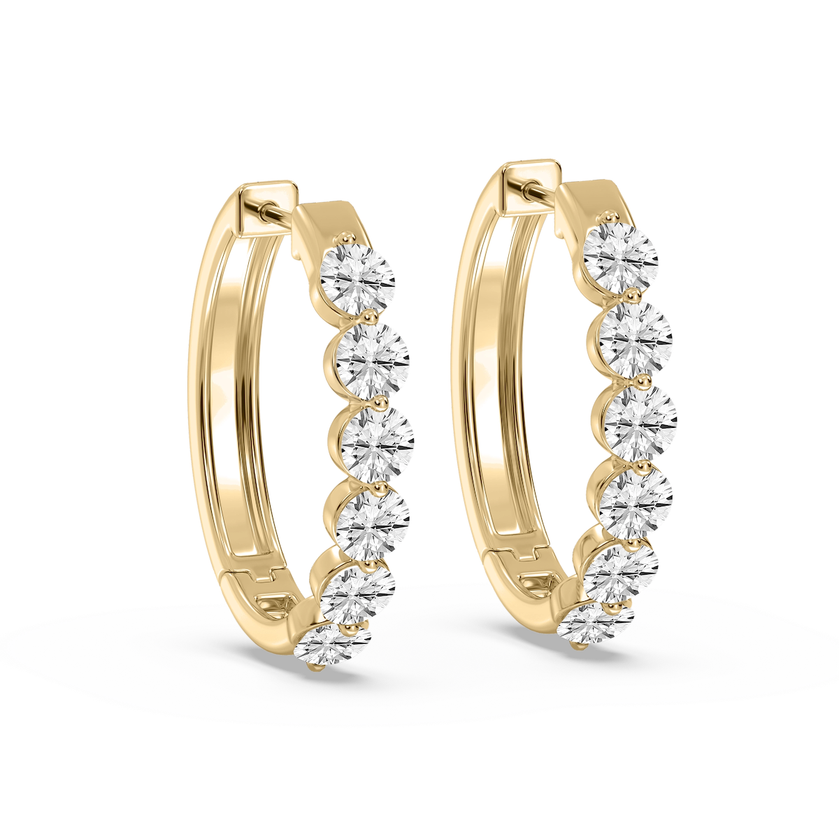 2 ctw Round Lab Grown Diamond Single Shared Prong Hoop Earrings