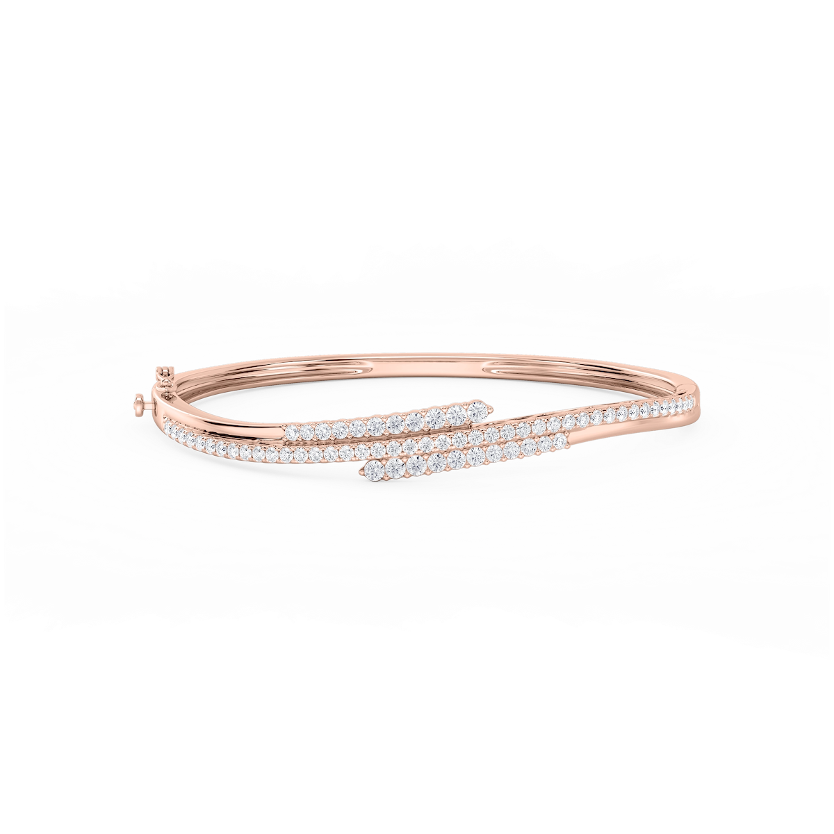 2 ctw Round Lab Grown Diamond Three Row Bypass Bangle Bracelet  - 7.25 Inches