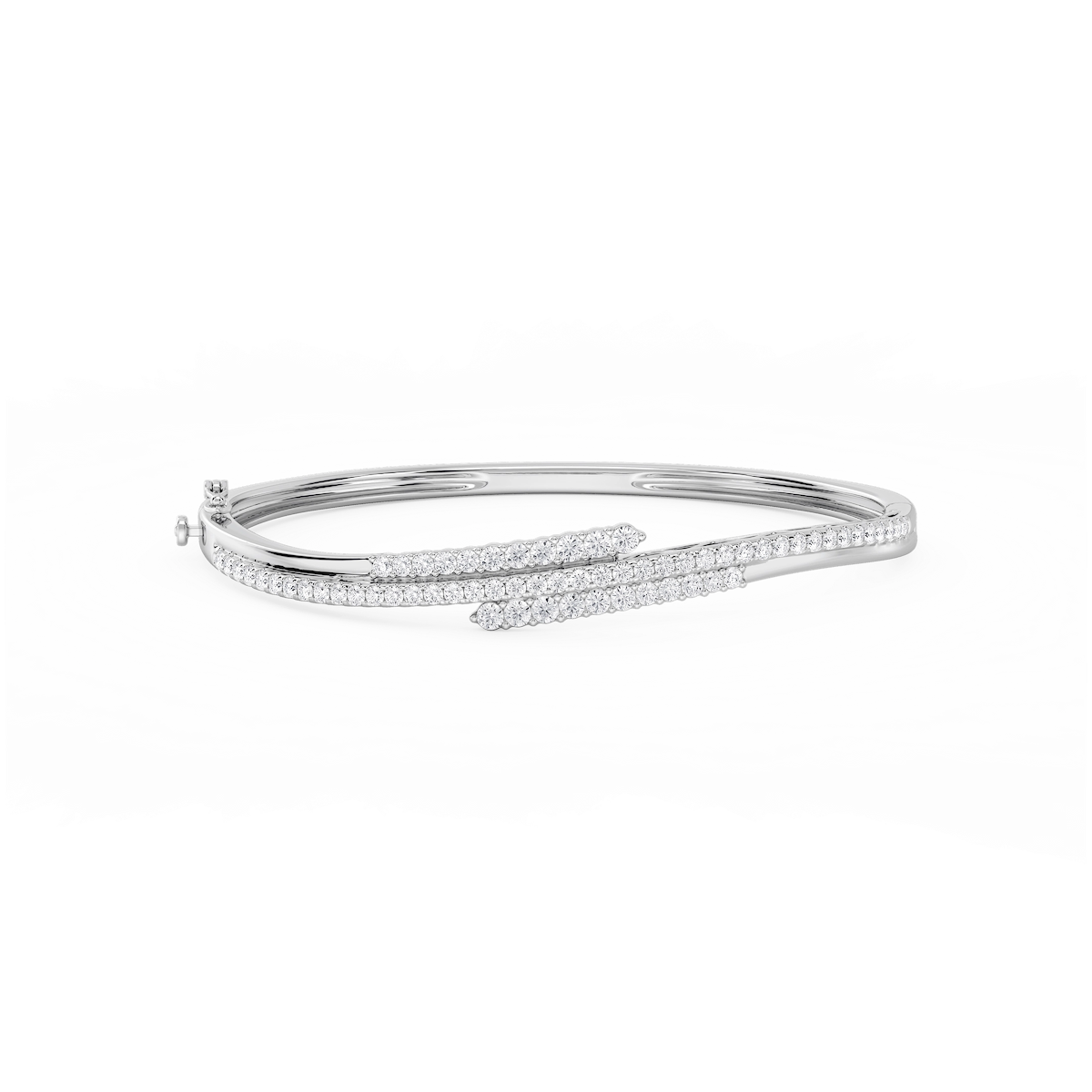 2 ctw Round Lab Grown Diamond Three Row Bypass Bangle Bracelet  - 7.25 Inches