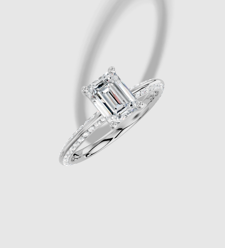 1.34 ctw Emerald Cut Lab Grown Diamond Channel Knife Edge Prong Set Engagement Ring in 14K Gold