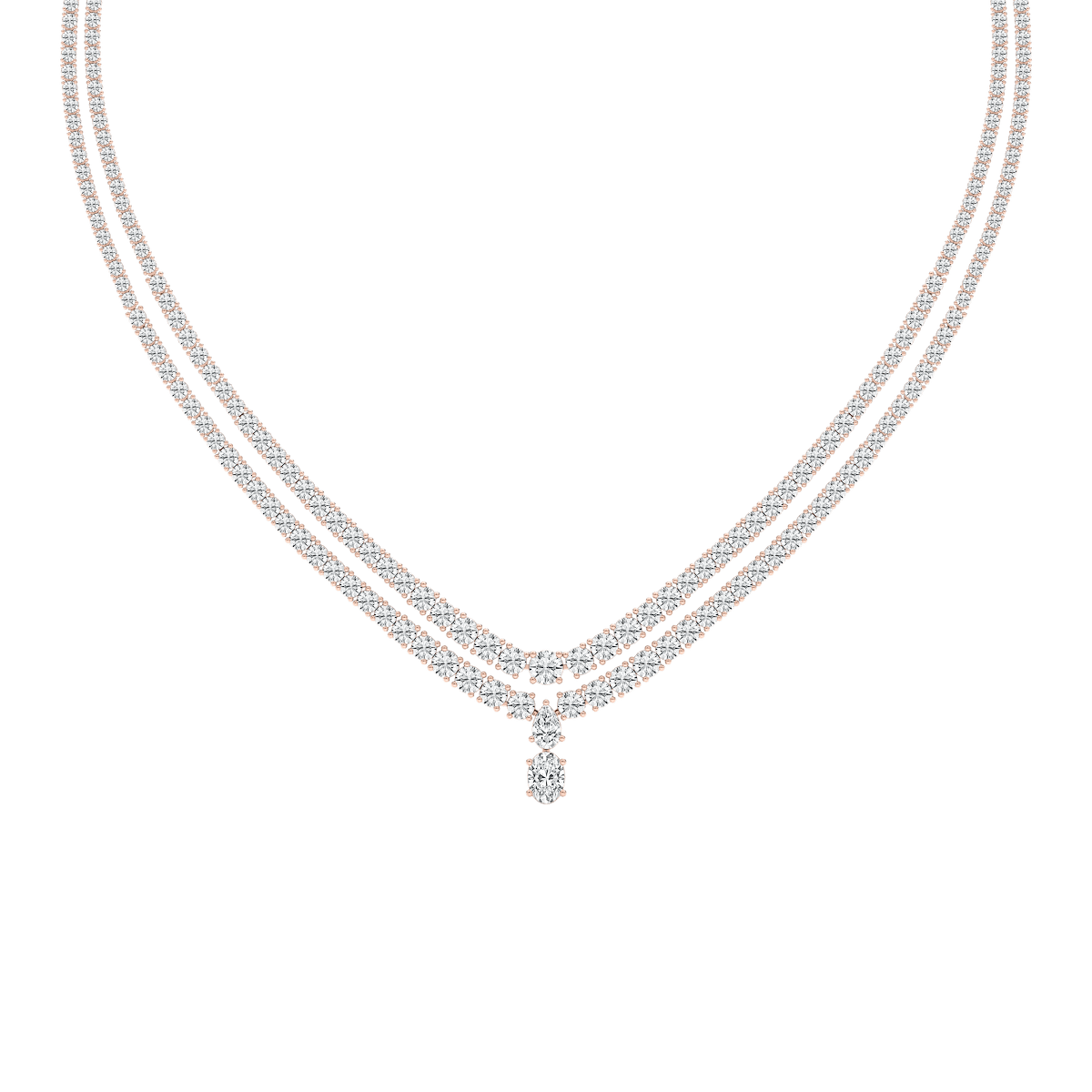 26 ⅓ ctw Round Lab Grown Diamond Double Row Drop Tennis Necklace - 18 Inches - Signature Collection