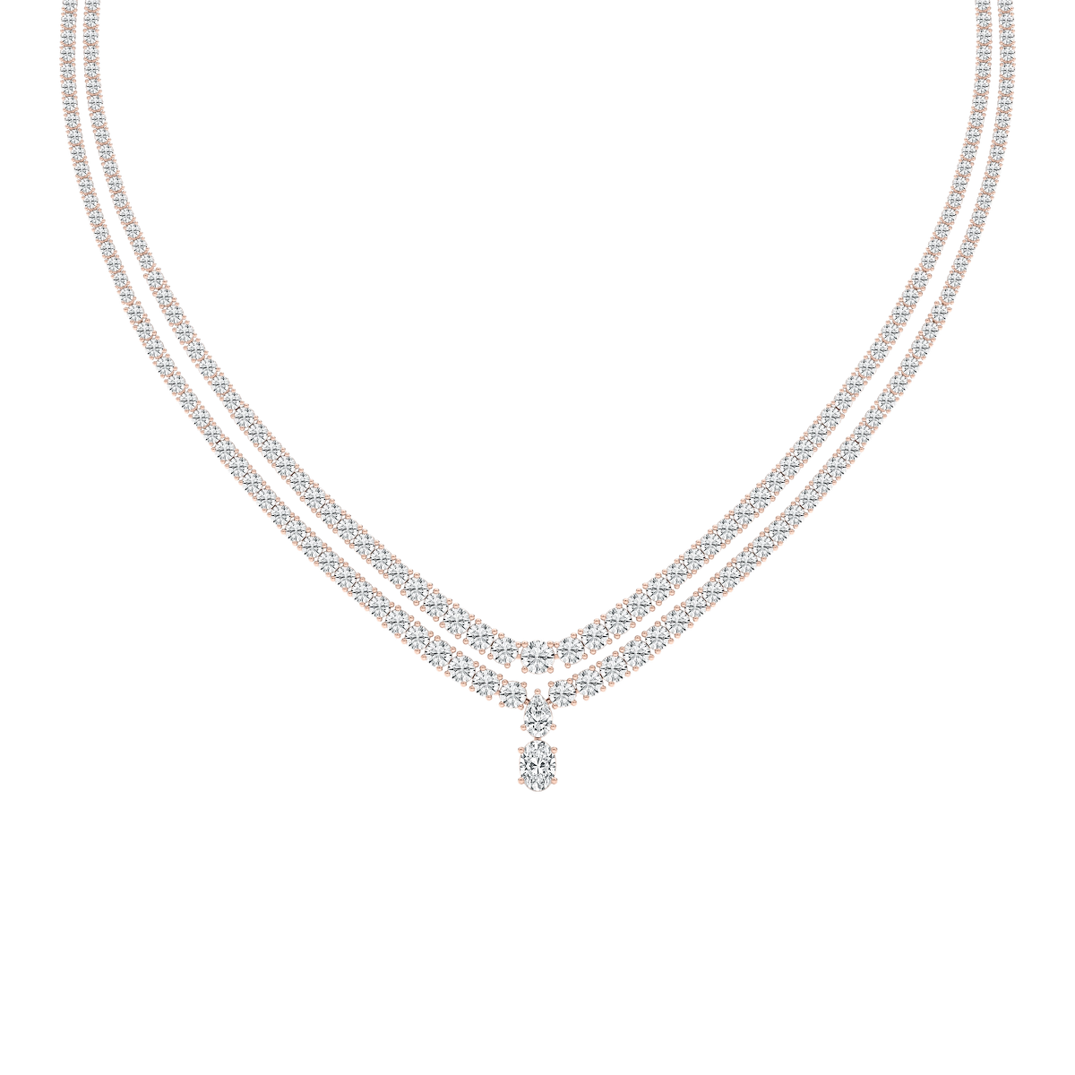 26 ⅓ ctw Round, Oval and Pear Lab Grown Diamond Double Row Drop Tennis Necklace - 18 Inches