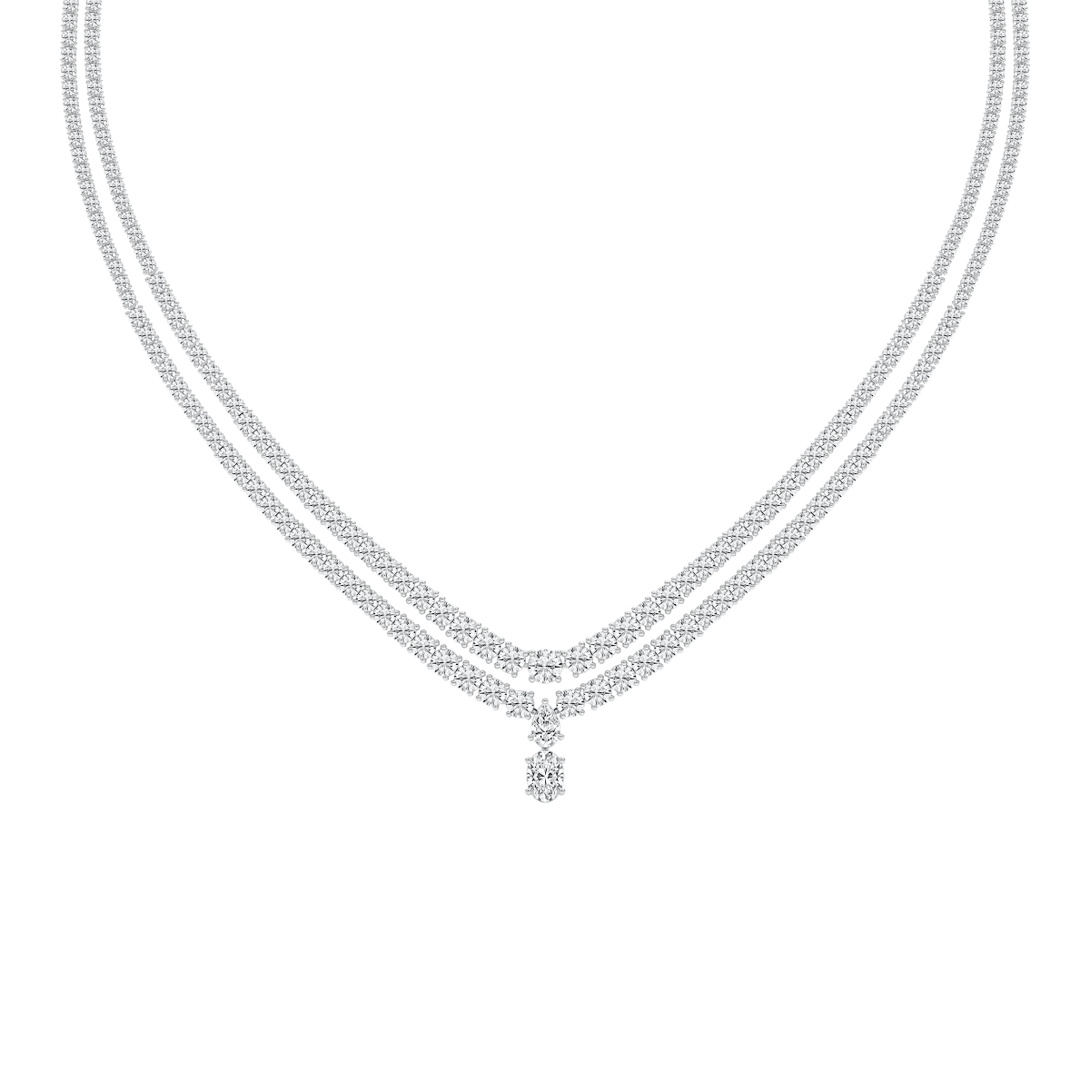 26 ⅓ ctw Round, Oval and Pear Lab Grown Diamond Double Row Drop Tennis Necklace - 18 Inches