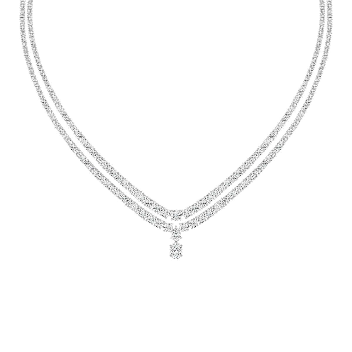 26 ⅓ ctw Round, Oval and Pear Lab Grown Diamond Double Row Drop Tennis Necklace - 18 Inches