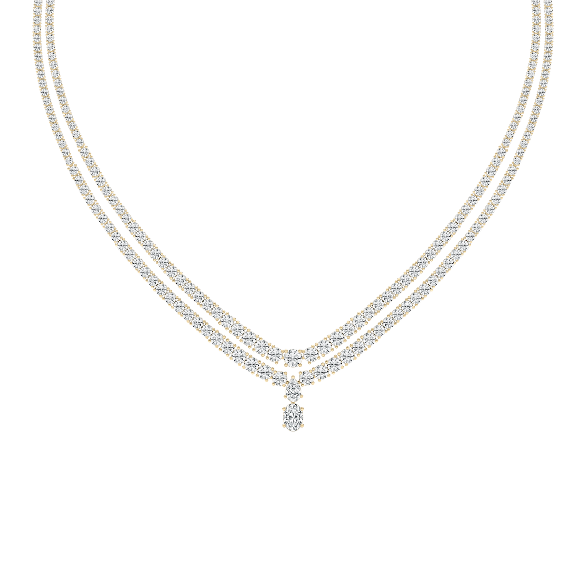 26 ⅓ ctw Round, Oval and Pear Lab Grown Diamond Double Row Drop Tennis Necklace - 18 Inches