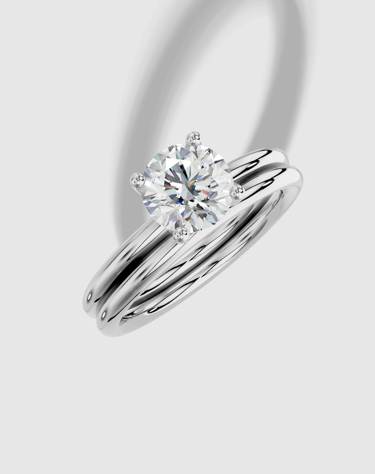 1.00 ctw Round Cut Lab Grown Diamond Standard Classic Prong Set Engagement Ring in 14K Gold and Matching Band