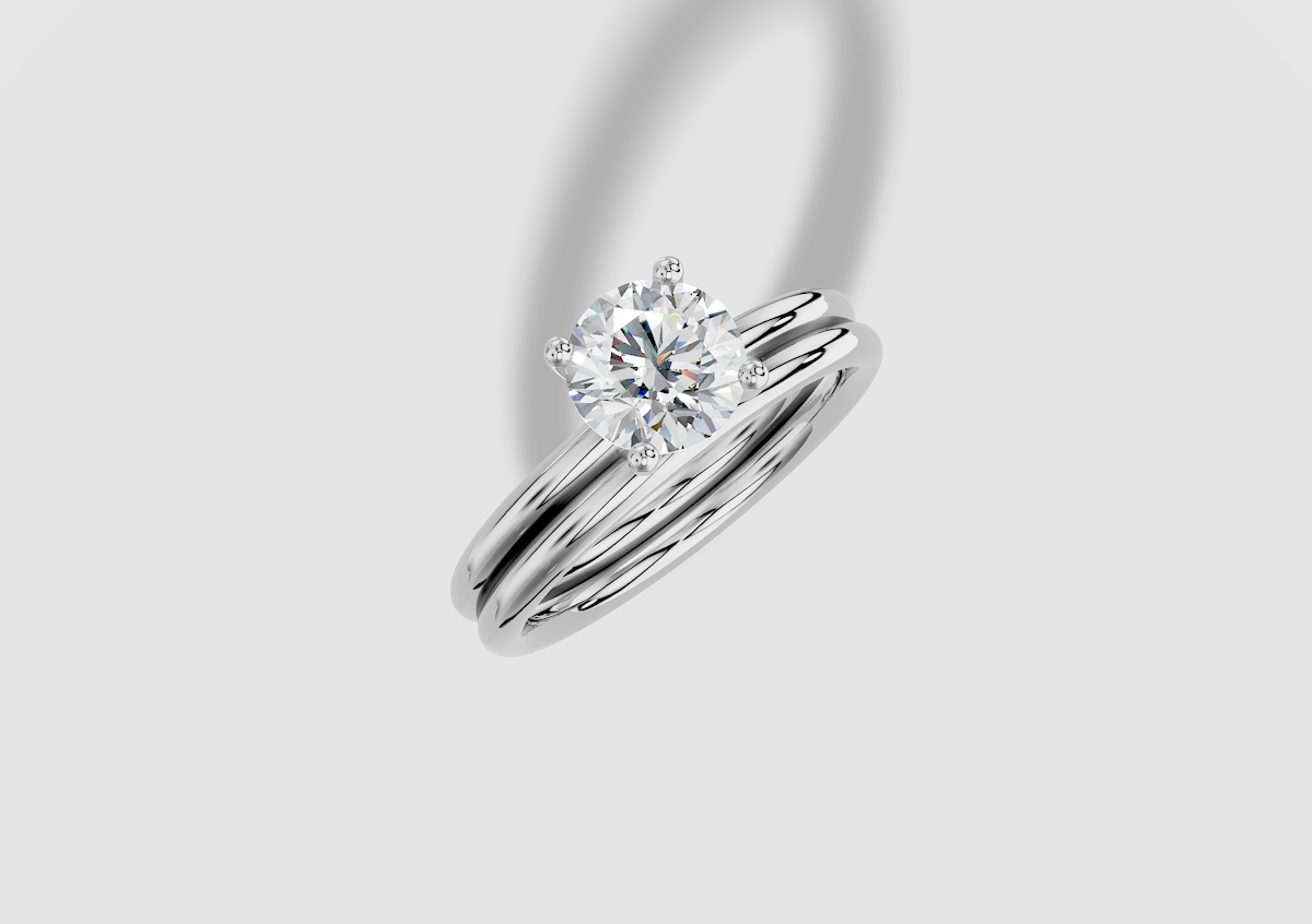 1.00 ctw Round Cut Lab Grown Diamond Standard Classic Prong Set Engagement Ring in Platinum and Matching Band