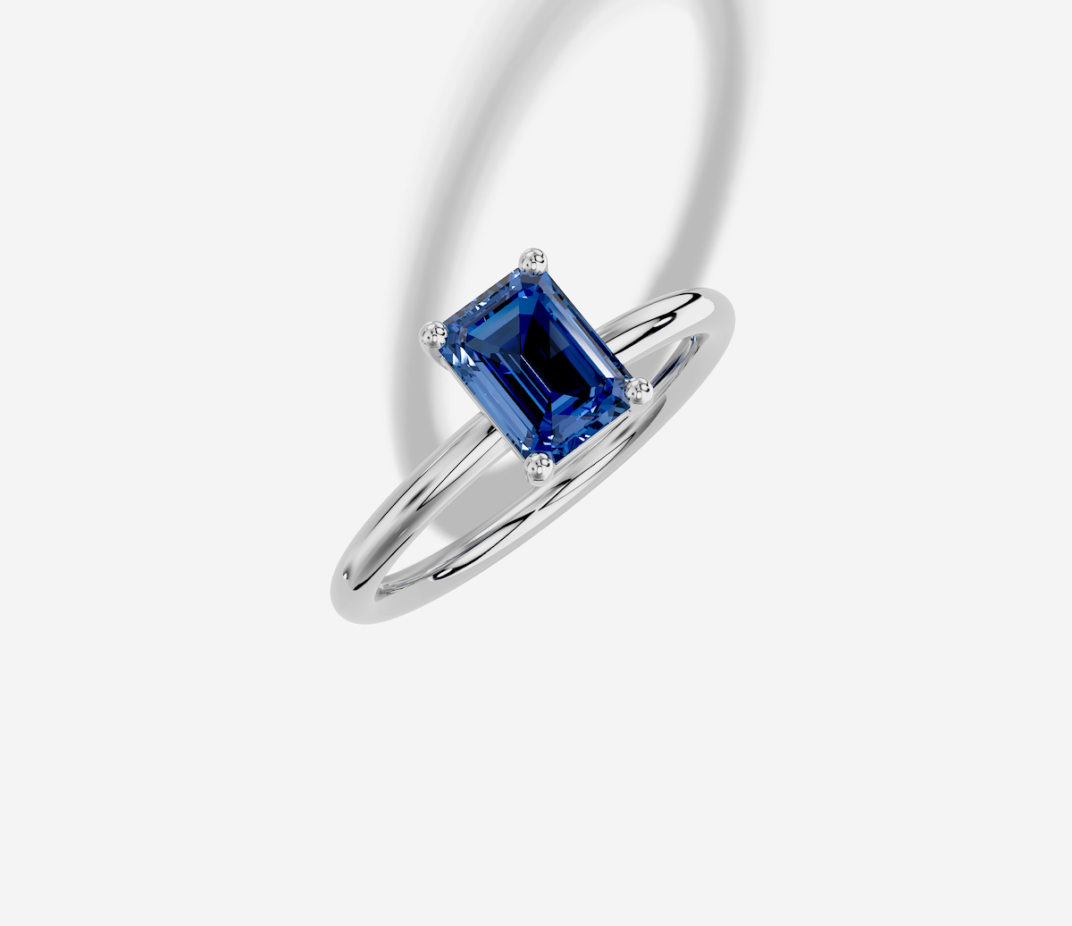 7.5 x 5.5 mm Emerald Cut Lab Grown Sapphire Standard Classic Prong Set Engagement Ring in 14K Gold