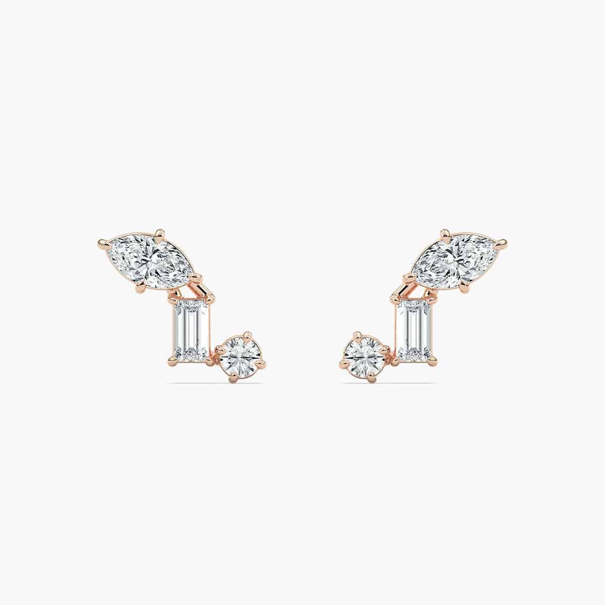 3/8 ctw Marquise Baguette Round Lab Grown Diamond Three Stone Stud Earrings